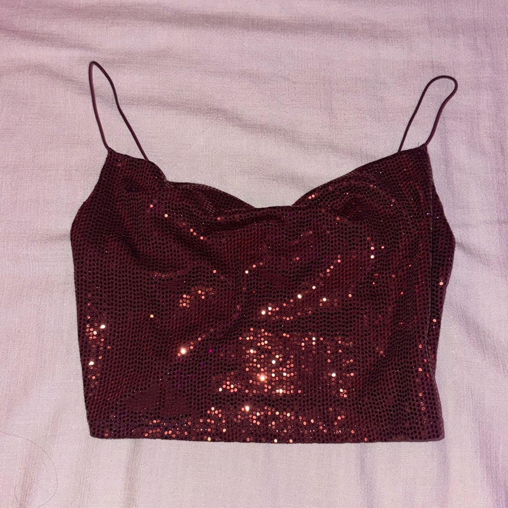 Forever 21 Maroon Sequin Cowl Neck Top